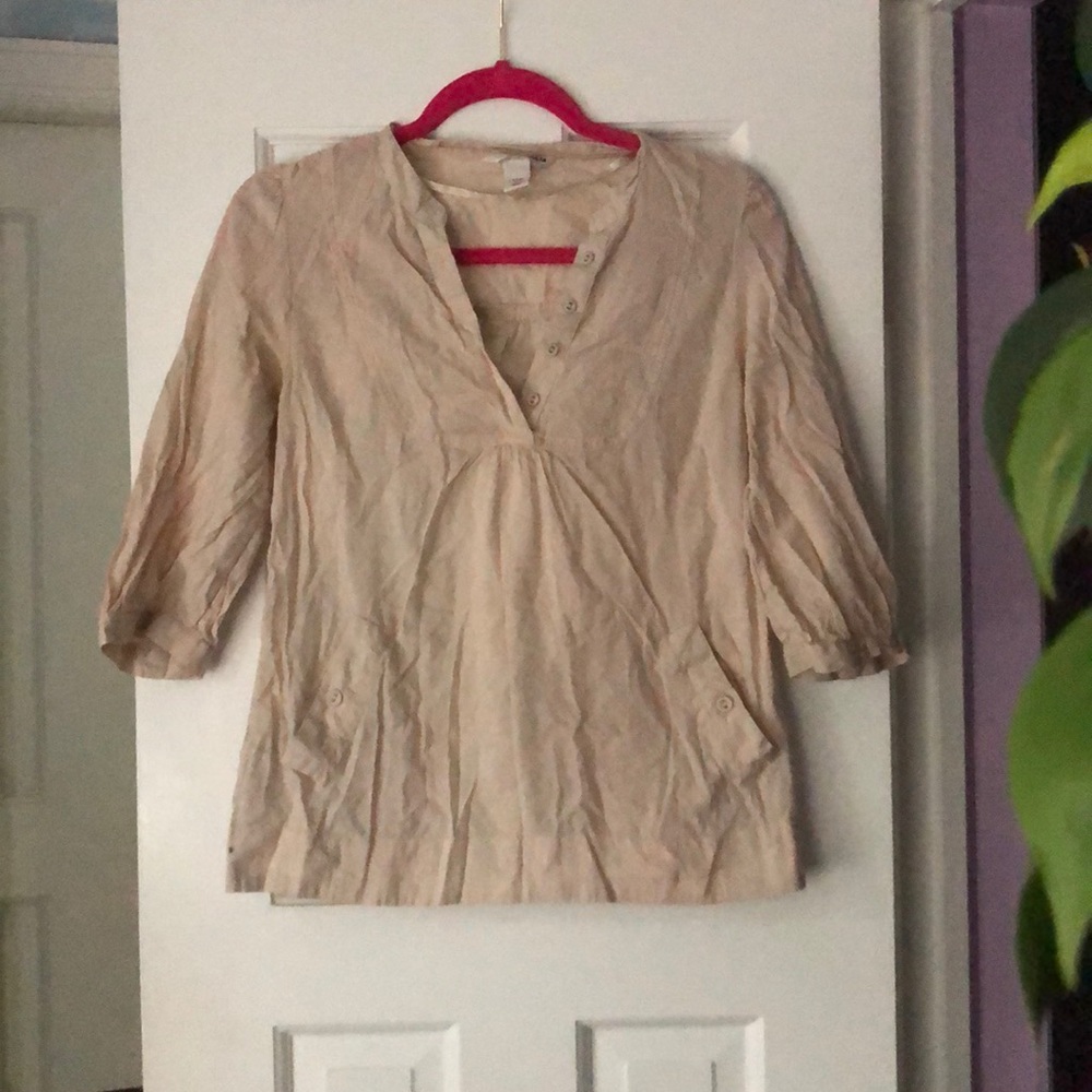 H&M elegant shirt buttons collar pockets off-white